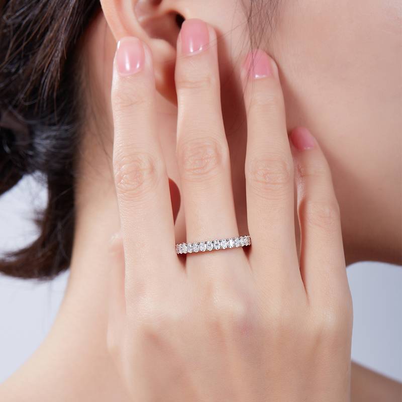 Egg shaped full body lined ring S925 silver plated platinum moissanite diamond women's ring 3.4 carats D-grade